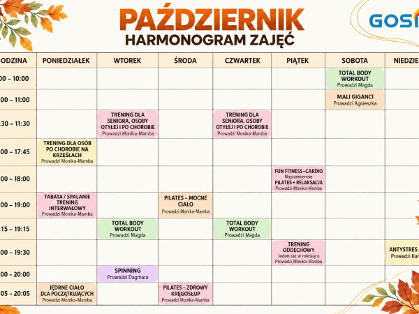 Nie masz pomysłu na jesienne popołudnia? Spędź je aktywnie w GOSiR! Prezentujemy harmonogram...